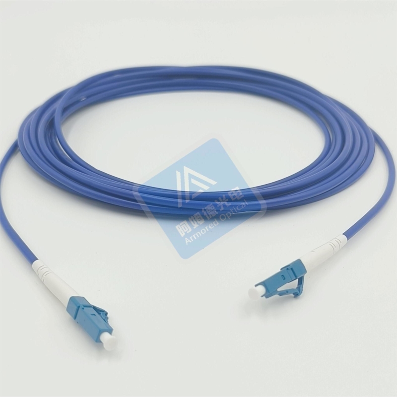 Simplex armored fibre optic cable 10m LC UPC 3.0mm Blue PVC Flame Resistant FTTH