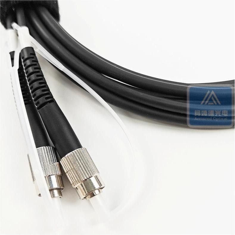 2 Core Armored Patch Cord Military Jumper Cables 5.0mm Black TPU Jacket Pro Beam FC