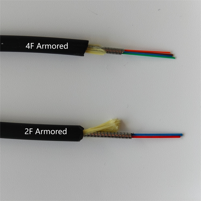 2 Cores 7.0mm Spiral Steel Armored Fiber Cable Tight Buffer Black LSZH  FTTH FTTA Rodent Resistant