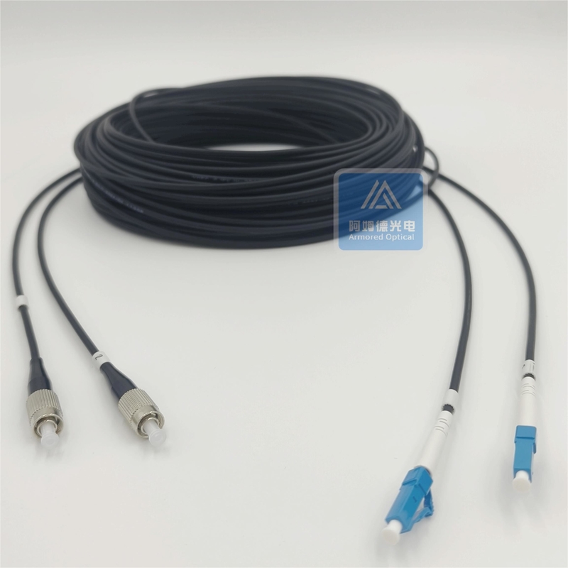 Duplex Armored Fc To Lc Fiber Patch Cord 40m  5mm Black LSZH  FTTH