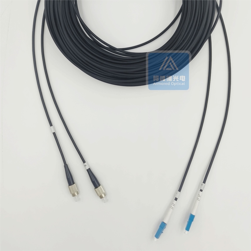 Duplex Armored Fc To Lc Fiber Patch Cord 40m  5mm Black LSZH  FTTH