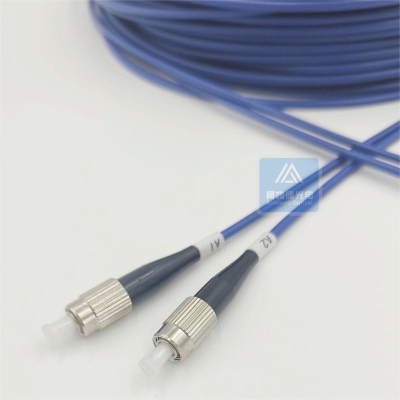LSZH FTTX FC LC Duplex Armored Fiber Optic Patch Cord 50m 3.3mm Blue
