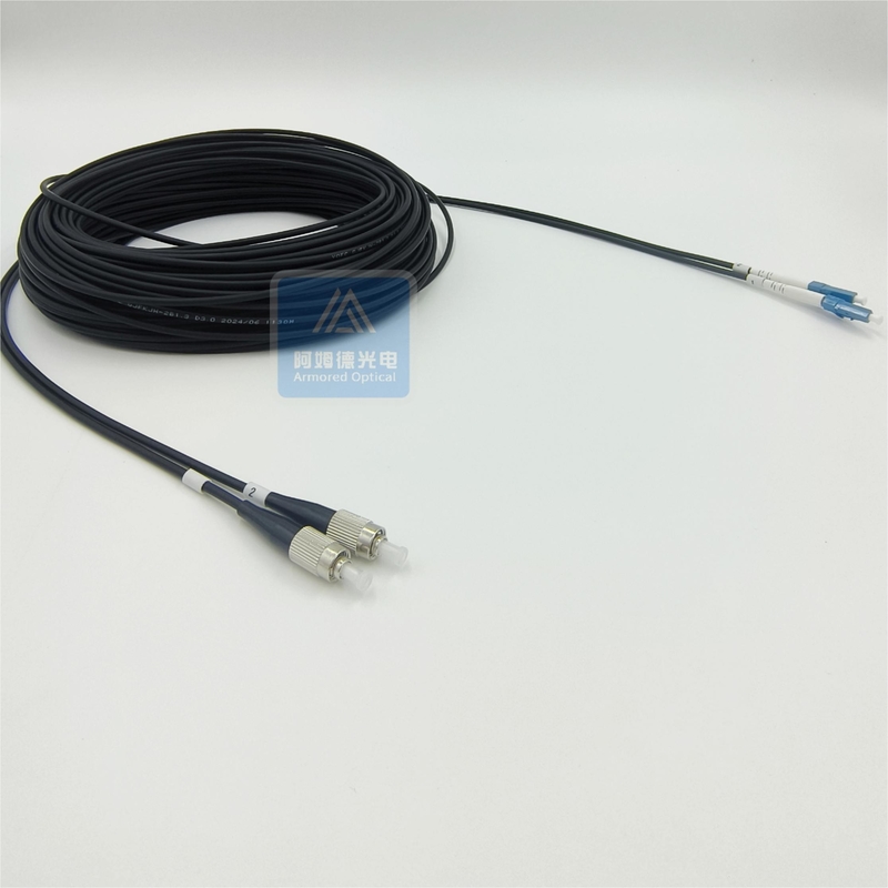 2 Core Armored Patch Cord 50m Black LSZH 5mm FTTH Fc To Lc Patch Cord