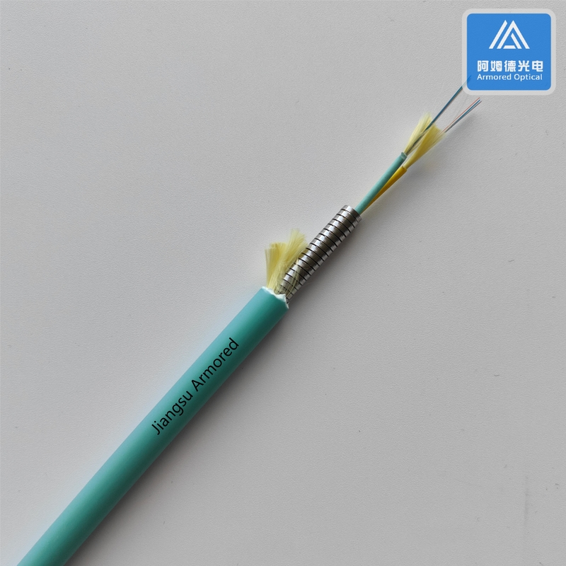 24 Cores MM Spiral Armored Fiber Cable Aque LSZH  Micro Armored Cable FTTH Rodent Resistant