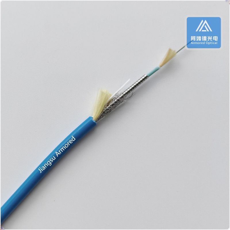 8 Cores Multi Mode Spiral Armored Fiber Cable  5.0mm Blue LSZH Rodent Resistant FTTH