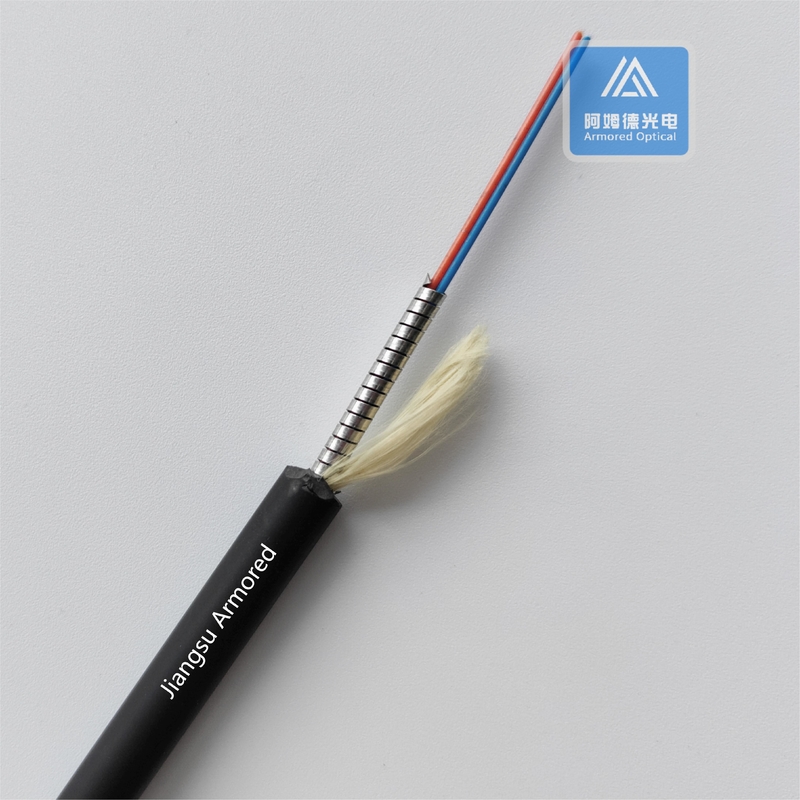 Duplex SM FTTA  Spiral Armored Fiber Cable 7.0mm Black LSZH Rodent Resistant FTTH CPRI Cable