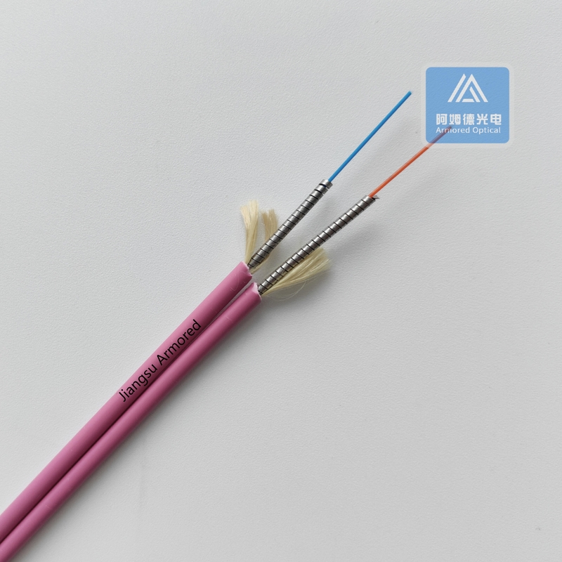 Duplex Om3 Armored Fiber Optic Cable Flat  Purple LSZH 3.0mm X2pcs